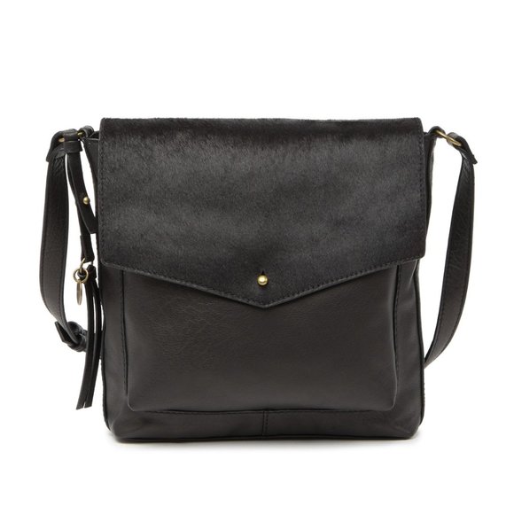 LUCKY BRAND Rela Large Crossbody Bag Black Leather Calf Hair New - Picture 7 of 12